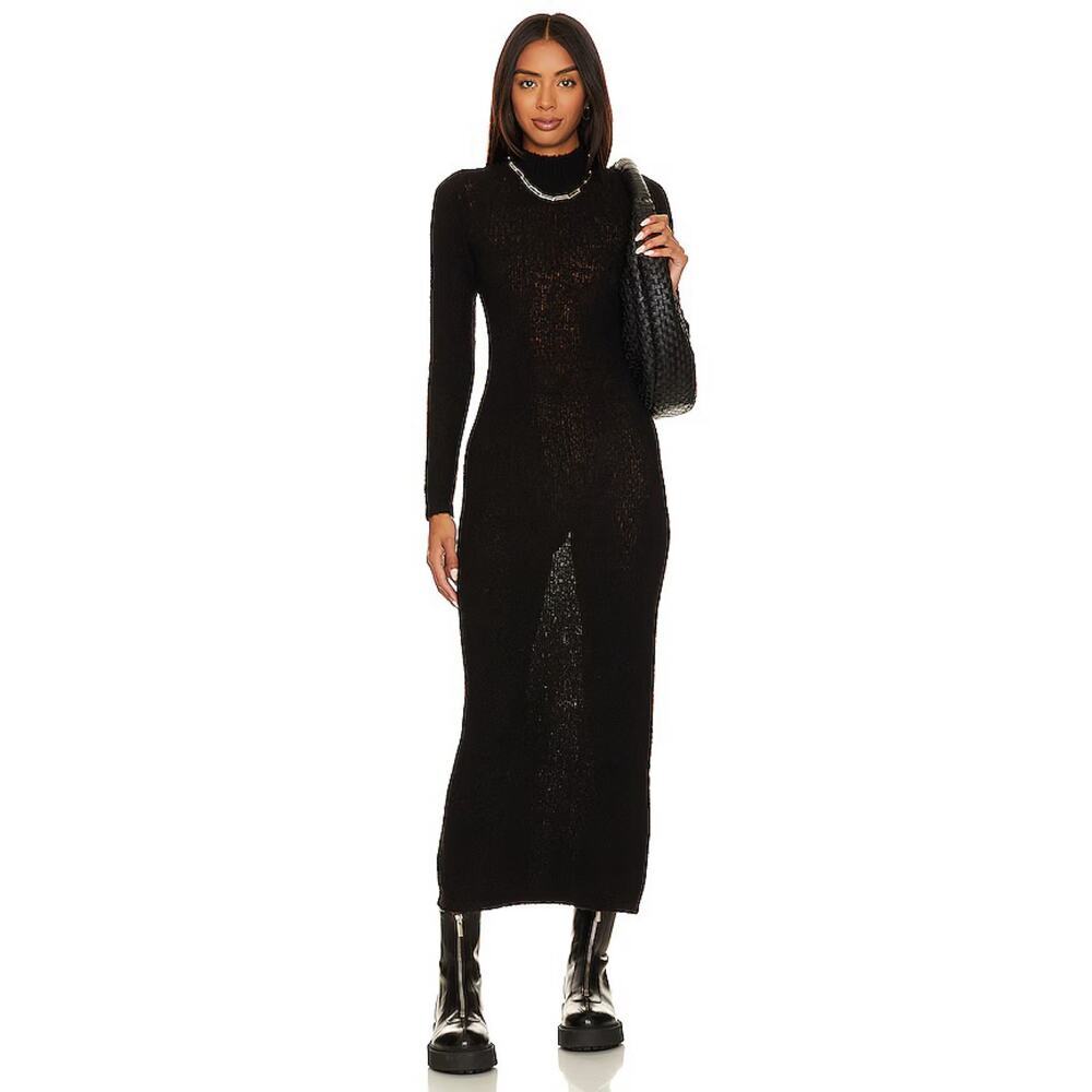 New LNA Tye Semi Sheer Sweater Dress in Black Size M